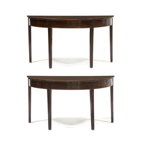 Pair of Hepplewhite Inlaid Mahogany Demilune Tables