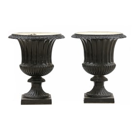 Large Pair of Vintage Classical Style Iron Garden Urns