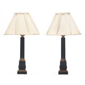 Pair of Neoclassical Style Gilt and Tole Painted Table Lamps
