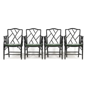 Four Chinese Chippendale Style Lacquered Armchairs