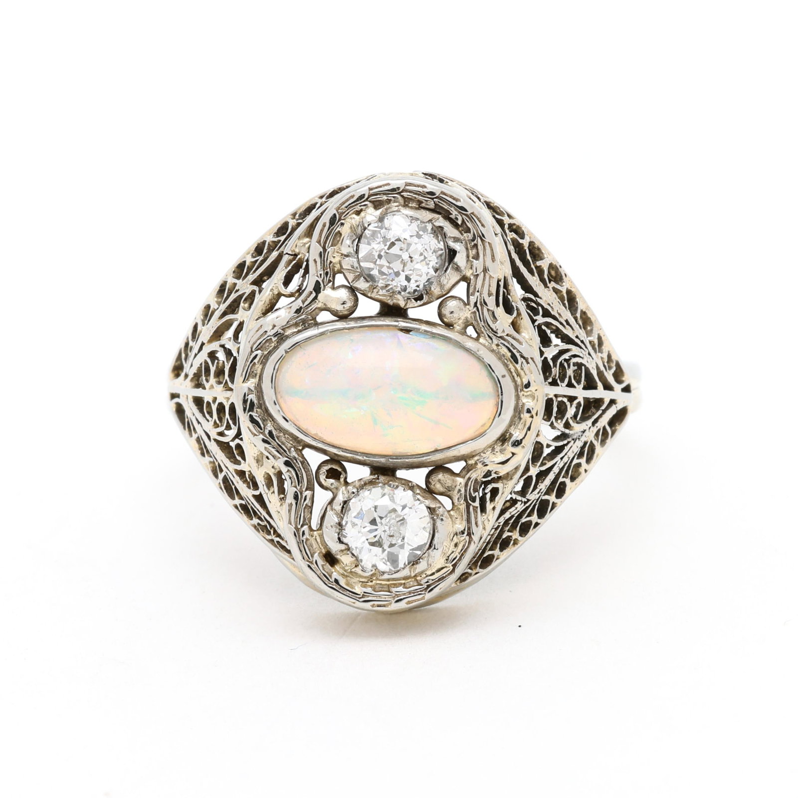 Antique White Gold, Opal, and Diamond Ring, Belais (1 of 4)
