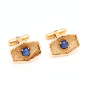 Gold and Synthetic Star Sapphire Cufflinks, B.A. Ballou & Co.