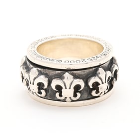 Wide Sterling Silver Fleur-De-Lis Motif Spinner Ring, Chrome Hearts