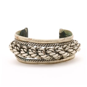 Antique White Metal Egyptian Cuff Bracelet