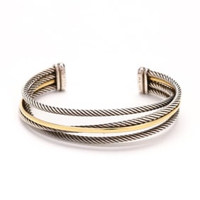 Sterling Silver and Gold  Crossover  Cuff Bracelet, David Yurman