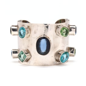 Silver and Gem-Set Cuff Bracelet