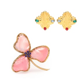 A Costume Brooch by Schreiner and a Pair of Costume Earrings by Fendi
