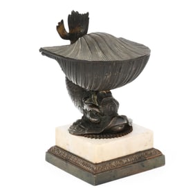 Antique Tiffany & Co. Bronze Dolphin and Shell Inkwell