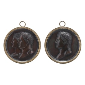 after Jean-Bertrand Andrieu (French, 1761-1822), Two Antique Patinated Bronze Portrait Medallions
