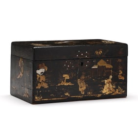 Chinoiserie Gilt and Inlaid Lacquered Tea Caddy