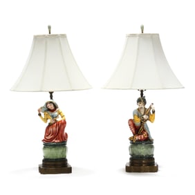 Pair of Orientalist Figural Porcelain Table Lamps