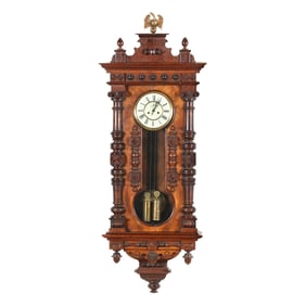 Attributed Gustav Becker (German, 1819-1885), 5Ft. Carved Walnut Regulator Wall Clock