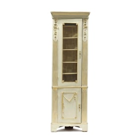 Louis XVI Style Painted and Parcel Gilt Diminutive Corner Cupboard