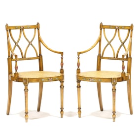 Pair of Adam Style Painted Beech Armchairs