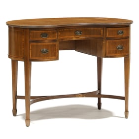 Hepplewhite Style Banded Mahogany Kidney Shaped Writing Desk