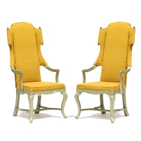 Drexel, Pair of Vintage Italianate High-Back Armchairs