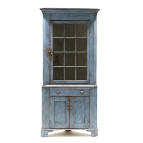 Bench Made Chippendale Style Blue Painted Corner Cupboard