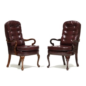 Fairfield, Pair of Queen Anne Style Leather Library Chairs