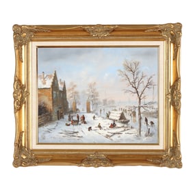 Kivitelve Engedelyezve (Hungarian, 20th Century), Village Scene in Winter