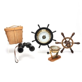 Four Vintage Ship Themed Accessories, including Schatz Barometer