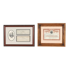Three Checks and a Stock Certificate Pertaining to Thomas A. Edison
