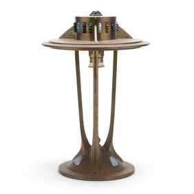 Secessionist Jeweled Chunk Glass and Brass Table Lamp