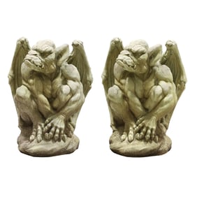 Pair of Cast Stone Gargoyle Statues