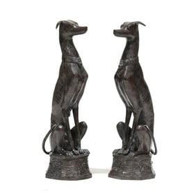 Pair of Bronze Seated Hound Gatekeepers