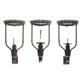 Three Victorian Street Light Gas Lanterns and Globes