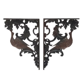Pair of Antique Cast Iron Wall Brackets with Birds