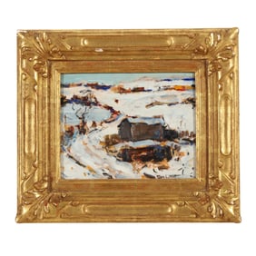 Thomas Lorraine Hunt (Canadian-American, 1882-1938), Winter Landscape with Barn