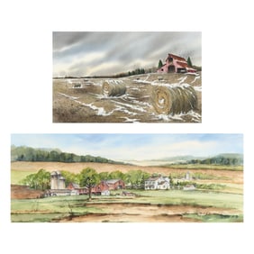 American School (Late 20th Century), Two Framed Watercolor Landscapes