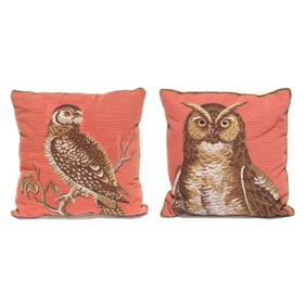 Two Needlepoint Owl Pillows