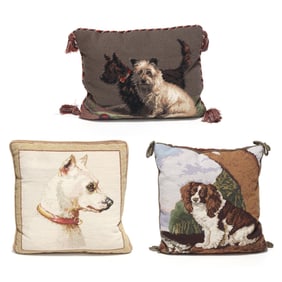 Three Needlepoint Dog Pillows