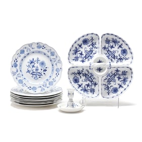 Meissen, Ten Pieces of  Blue Onion  Porcelain