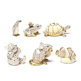 Herend Guild, Six Gold Fishnet Porcelain Animals