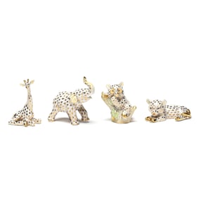 Herend Guild, Four Gold Fishnet Porcelain Wild Animals
