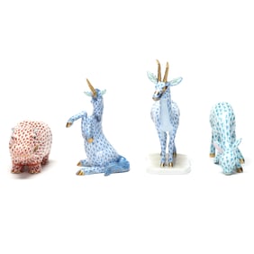 Herend, Four Fishnet Porcelain Animals