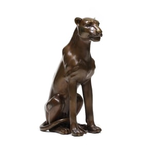 Large Bronze Statue of a Seated Panther