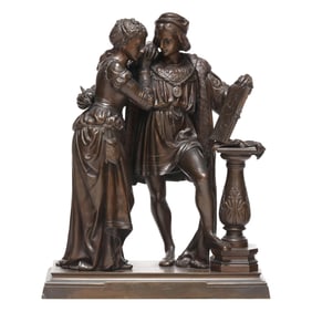 Jean Didier Début (French, 1824-1893), Bronze Group of Raphael and Admirer