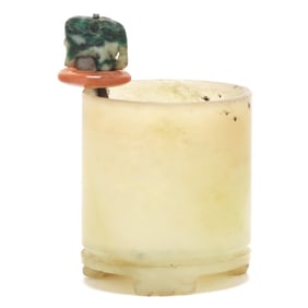 A Chinese Celadon Hardstone Brush Washer with Elephant