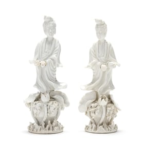 A Pair of Chinese Blanc de Chine Porcelain Figures