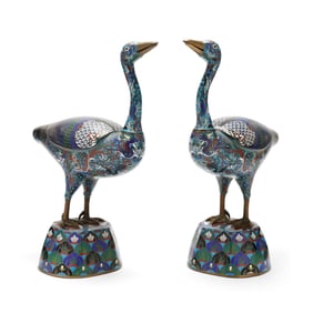 A Pair of Large Chinese Cloisonne Geese