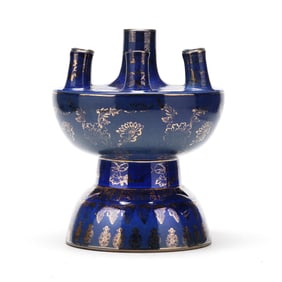 A Chinese Blue Tulip Vase with Gilt Decoration
