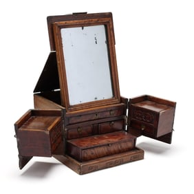 A Chinese Wood Jewelry Box with Folding Mirror