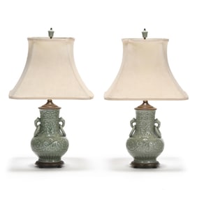 A Pair of Chinese Celadon Vase Lamps