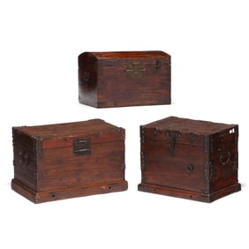 Three Asian Wooden Chests