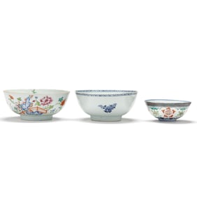 A Group of Three Chinese Famille Rose Porcelain Bowls