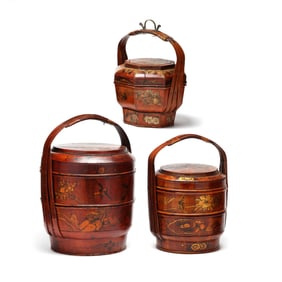 Three Chinese Painted Wedding Baskets
