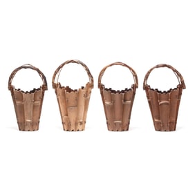 Four Asian Wooden Flower Baskets